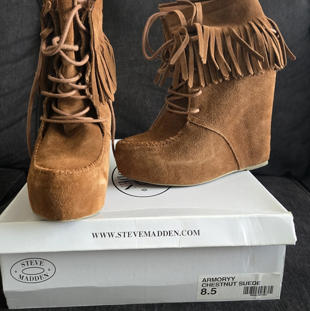 Steve Madden Women's Chestnut Suede Fringe Boots